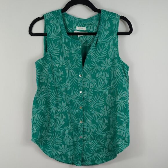 C&C California Sleeveless 100% Linen Floral Leaf Print Button Front Top Size S - Picture 1 of 4